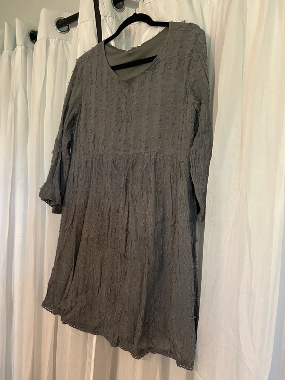 Indigo Soul Charcoal fuzzy Stitch Bo-Ho Stitch Mini Dress - Picture 3 of 12